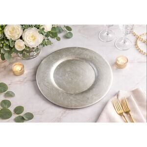 6 Pier 1 Imports Decorative Charger Plate 13” Silver Leaf Wedding Holiday Event